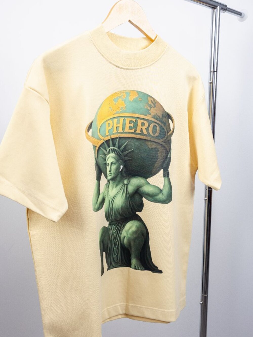 Graphic Oversized Tee Cream Statue Print Streetwear Boxy Drop Shoulder - Picture 3 of 5
